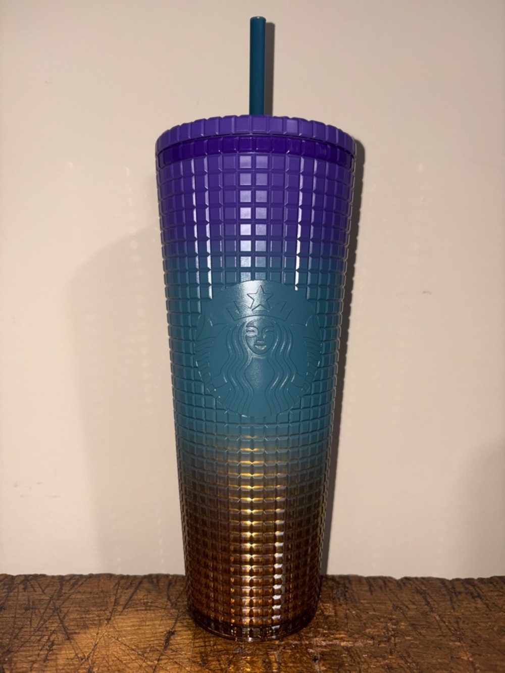 Starbucks Purple Teal Bronze Studded Tumbler with Teal Straw